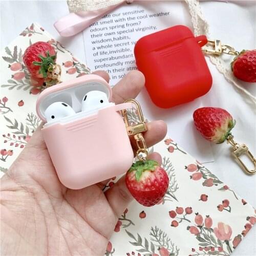 Sweet Cute Strawberry Decor Silicone Case for Apple Airpods Air Pods Accessories Bluetooth Earphone Protective Cover Key Riing