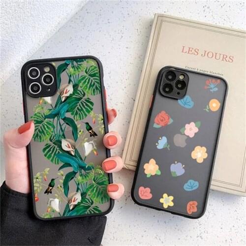 Fashion Floral Phone Case For iPhone 11 12 Pro Max X XR XS Max 7 8 Plus 12 Mini SE2020 Flower Matte Clear Lens Protection Cover
