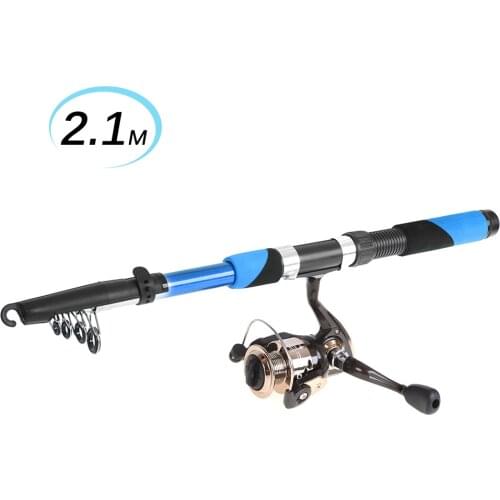 Lixada Fishing Tackle Set with 2.1m Telescopic Fiberglass Fishing Sea Rod Spinning Fishing Reel Professional Travel Fishing Rod