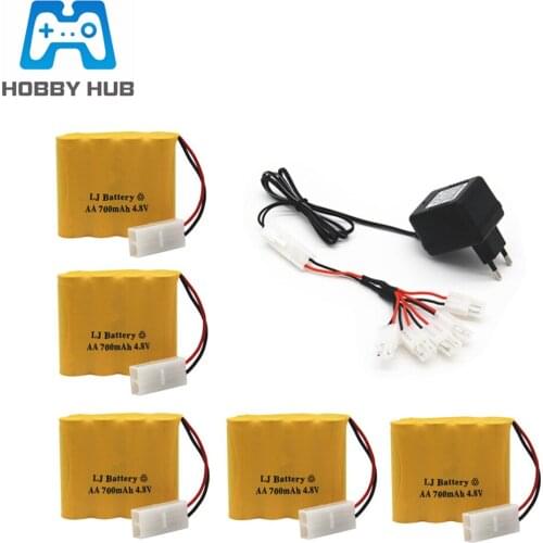 4.8V 700mAh Ni-Cd Battery + 4.8v charger For RC Cars Boats Tanks Robots parts NICD AA 4.8v Battery Tamiya Plug