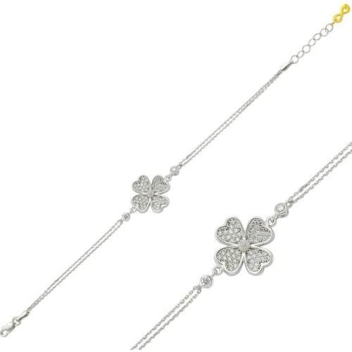 Original 925 Sterling Silver with Heart Clover Wristband for Women , Stylish, Aesthetic and Flashy, bracelet Types for Women