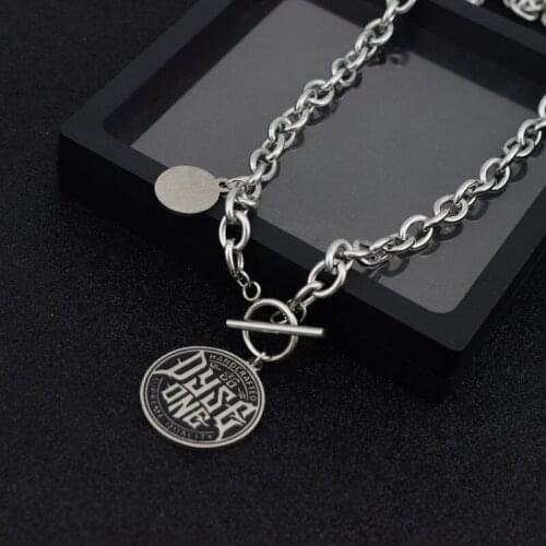 Stainless steel Euro American Wind army brand round piece Necklace love net red necklace pendant wholesale