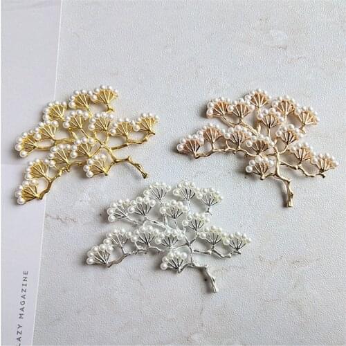 SEA MEW 10 PCS 70*55mm Fashion Metal Alloy Gold Silver Plated Imitation Pearl Tree Connectors Charm For Jewelry Making