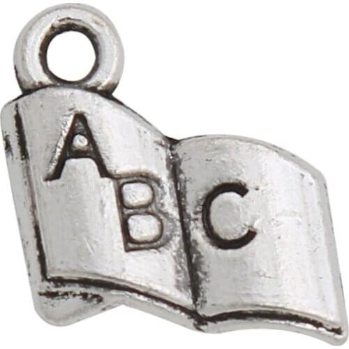 RAINXTAR 200pcs Vintage ABC Carved Book Shape Zinc Alloy School Charms For Students Graduation Charms 11*12mm AAC1127