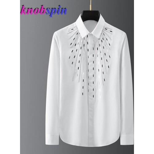 Geometric Sheet Metal Sewing Shirt Men Casual Slim Long Sleeve Chemise homme Solid Business male Cotton Shirts Plus Size M-3XL