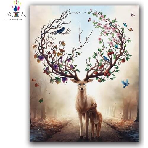 Coloring by numbers Forest Deer diy digital oil painting by numbers animals scenery paint by numbers for living room hoom decor