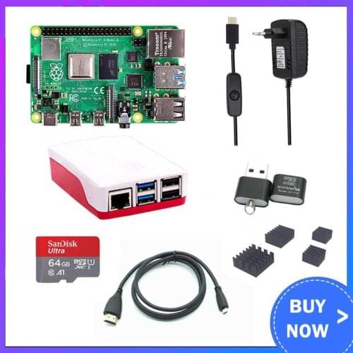 Raspberry Pi 4 2GB 4GB RAM with ABS Case Power Supply Aluminum Heat Sink +HDMI-compatible Cable for Raspberry Pi 4 Model B Pi 4B