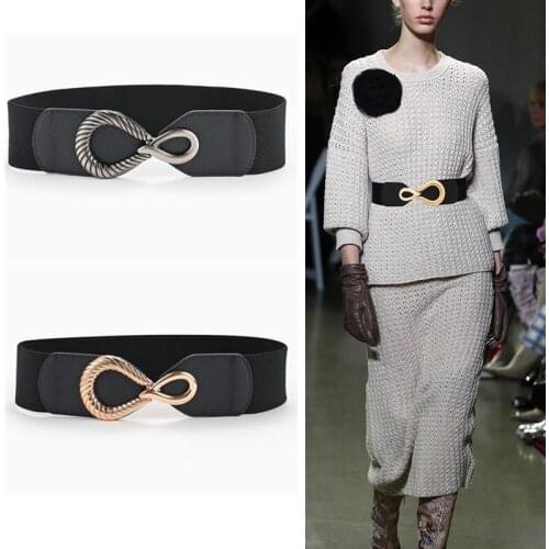 FashionWomen Waist Belt Luxury Buckle Wide Waist Elastic Stretch Belt Women Waist Stretch Cinch Dress Coat Clothing Decorations