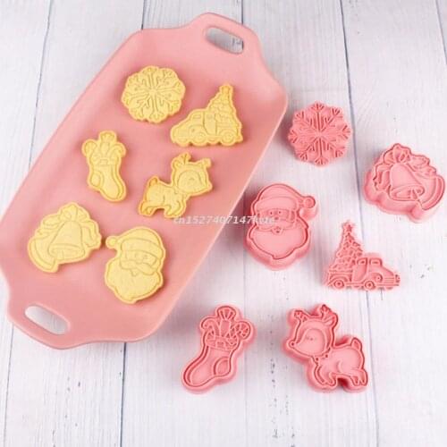 Christmas Cookie Cutters Shapes 3D Pressable Biscuit Cutter Set Christmas Tree Bells Reindeer Santa Sock Snowflake Shape
