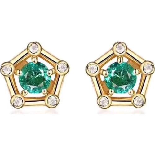 Earring Natural emerald earring Free shipping Real original emerald 925 sterling silver 3*3mm 2pcs Gem