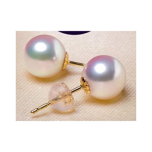 Free shipping>>>>noble jewelry AAA 9-9.5mm White Akoya Pearl Earrings 14K Gold Push-backing Stud Style