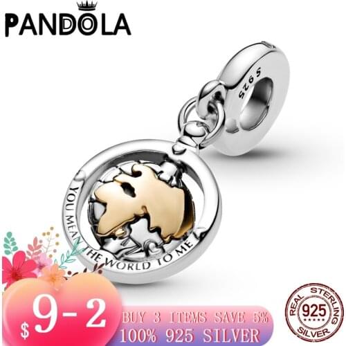 Hot 100% 925 Sterling SILVER charms Spinning World Dangle Charm fit Original Pandora Bracelet silver 925 jewelry
