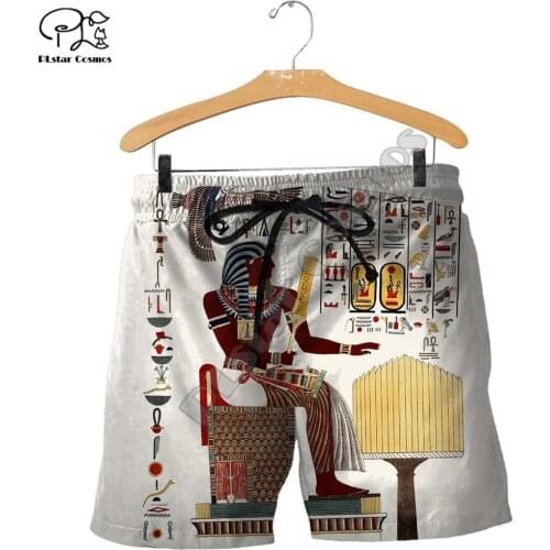 PLstar Cosmos Newest Retro Mysterious Horus Ancient God Eye of Egypt Pharaoh Anubis 3Dprint Summer Casual Beach Shorts pants N-3