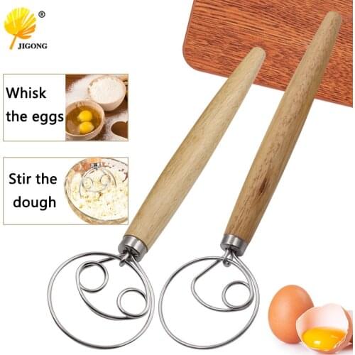 Wooden Handle Coil Flour Mixer Toning Pull Baking Danish Dough and Pasta Hand Tool