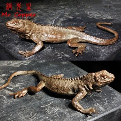 Pure Copper Lizard Statue Solid Animal Sculpture Desktop Ornament Antique Bronze Home Decorations Accessories Crafts Collection