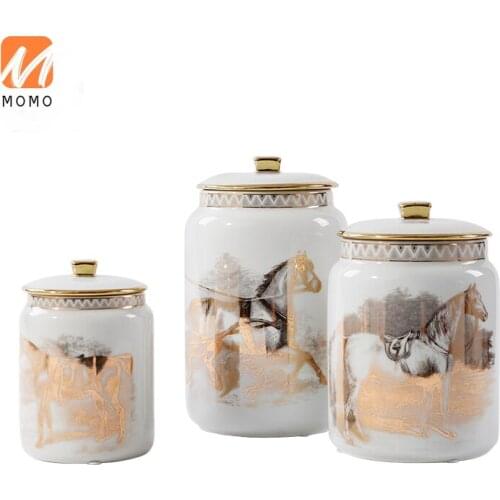 Light Luxury Gold Ceramic Storage Jar Post-Modern Home Ornament Living Room Sample Room Soft Decoration Ornaments TZ