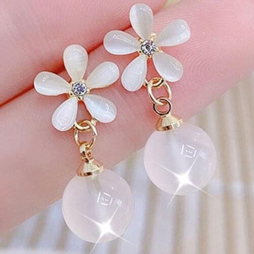 JUWANG Temperament Water Drop Zircon Earrings Exquisite Flower Korean Daily Romantic Glamour Earrings Charm Women Trendy Bijoux