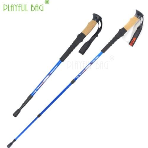 7075 Inner Lock Mountaineering Cane Three-section Mountaineering Cane Shock Absorption Extended EVA Tungsten Steel Tip ZK42