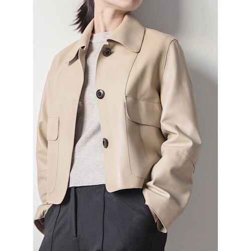 2020 Spring Womens casual leather short coat Japan style women loose real leather jackets B642