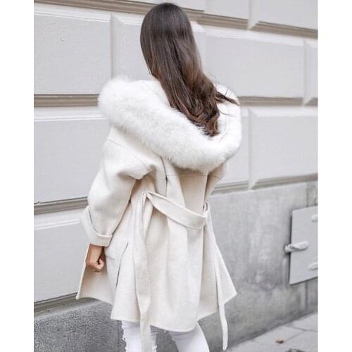 Rf2082 Fox Fur Collar Pure Woolen Hoodie Autumn Winter Womans Woolen Colak Oversized