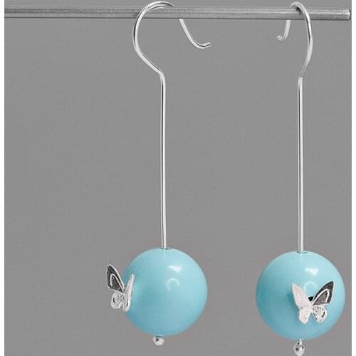 INATURE 925 Sterling Silver Fashion Blue Pink Butterfly Drop Earrings Fashion Jewelry Accessories
