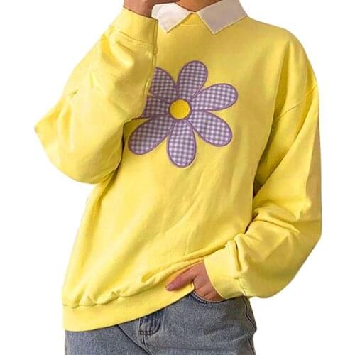 Y2K Women Sweatshirts Casual Cute Floral Print Loose Pullovers