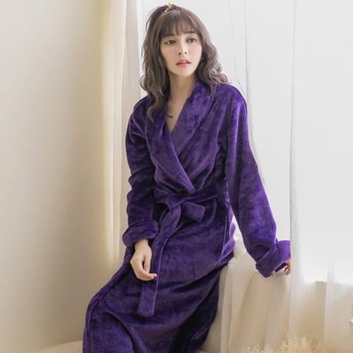 Winter Coral Velvet Nightgown Lady Korean Version Of The Students Lovely Sweet Thick Medium Length Lace Flannel Bathrobe
