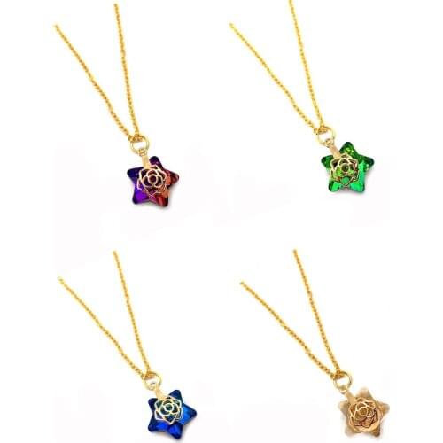 1 Piece of Crystal Necklace Natural Stone Crystal Pendant Star Colorful Ladies Charm Jewelry Necklace Cubic Zirconia Crystal