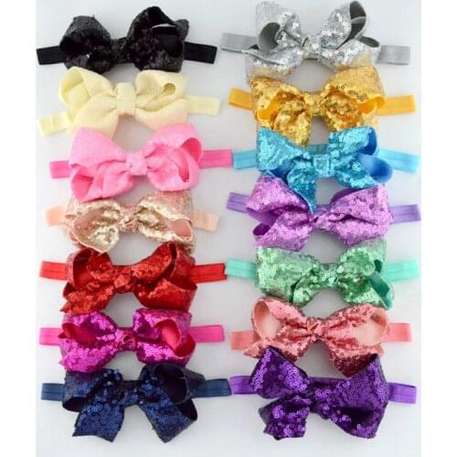 1 Pieces Baby Headband Ribbon Handmade DIY Sequins Toddler Infant Kids Hair Accessories Girl Newborn Bows Bowknot Turban Tiara