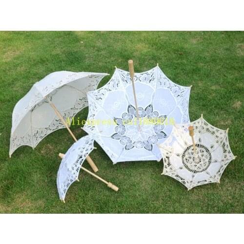 10pcs/lot Fast Shipping Lace Parasol Women Sun Umbre Big & Small Elegant lace parasols Bridal Wedding umbrella 2 colors
