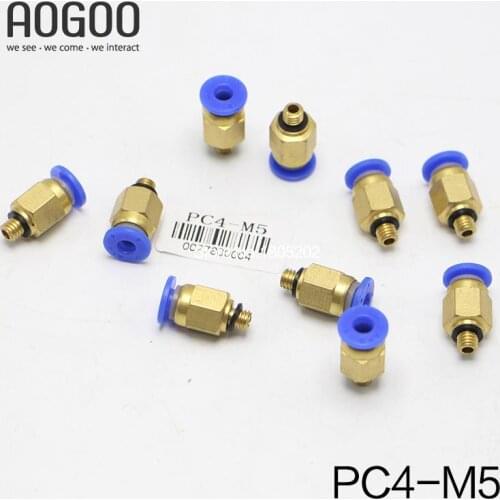 10Pcs/lot PC4-M5 Tube 4mm Thread Straight Throught M5 Pneumatic Pipe Fitting tube connector