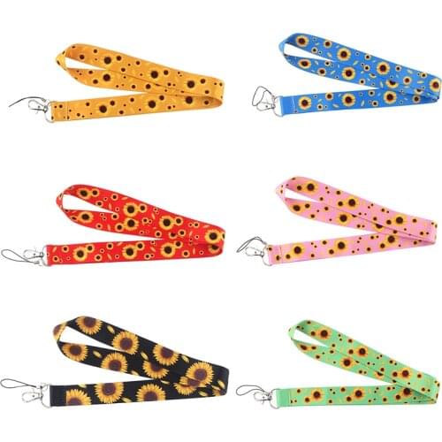 12pcs/lot E2411 Cartoon Sunflower Lanyard For Key Phones USB Flash Drives Key Keychains ID Name Tag DIY Hang Rope Plant Lanyard