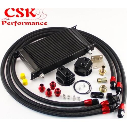 19 Row 248mm AN8 Universal Engine Transmission Oil Cooler British Type + Filter Adapter Kit Black/Blue