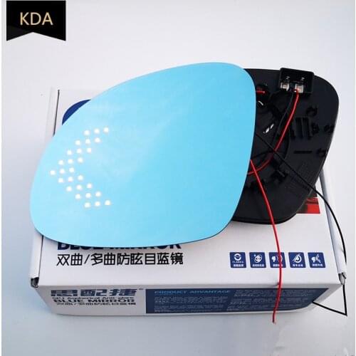 2pcs Blue Mirror Glass Heated Angle Wide Glare Proof LED Turn Signal Lamp for VW Tiguan 2009-2018 Sharan 2012-2018 Skoda Yeti