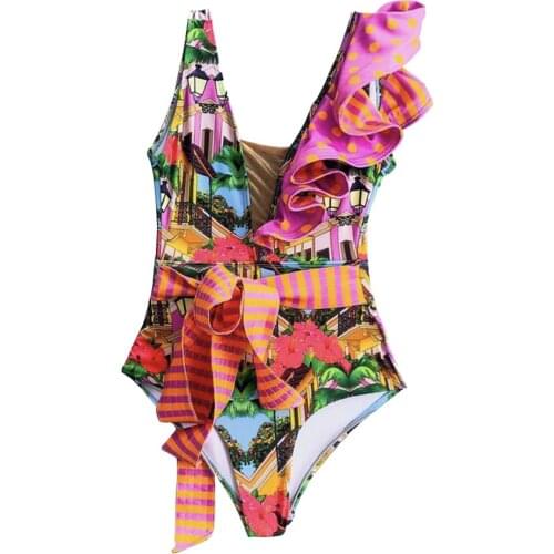 2020 Sexy One Piece Swimsuit Women Swimwear Floral Print Bodysuit Summer Beach Bathing Suit Swimsuit