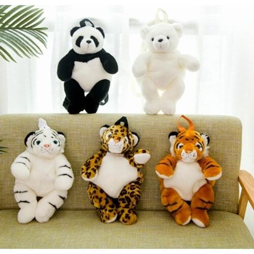 40cm Tiger Bear Panda Backpack Plush Adjustable Schoolbags Stuffed Animal Bag Kindergarten Plush Backpack Toys Childrens Gift