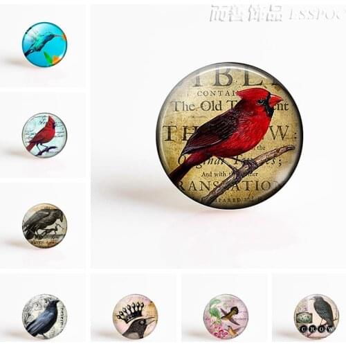 5Pcs/lot Raven Cardinals Hummingbird DIY Handmade Round Photo Glass Cabochons 25 MM for Pendant Making Jewelry Accessories