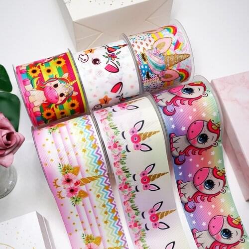 DIY Cartoon Unicorn Printed Grosgrain Ribbon For Craft Supplies Sewing Accessories 5 Yards. 30303