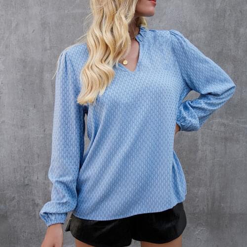 Ruffle V-neck Long Sleeves Women Sexy Shirt Blouse Simple Basic All Match Skinny Office Lady Blouses Autumn Fashion New 2021