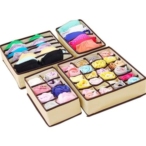 HELST 4 pcs/Set Foldable Divider Storage Bra Box Non-woven Fabric Folding Cases Necktie Socks Underwear Clothing Organizer