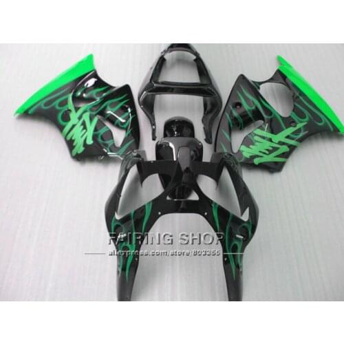 Green flames Injection Fairing Kit For Kawasaki zx6r 2000 2001 2002 00 01 02 Free customize Fairings S137
