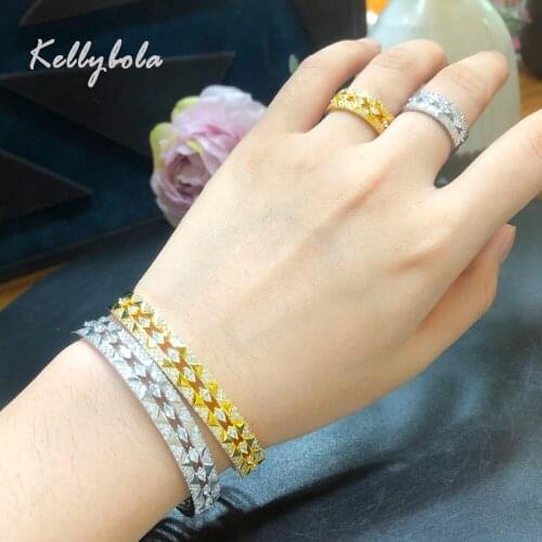 KellyBola Luxury Fashion Shiny Bangle Ring 2PCS Ladies Bridal Wedding Jewelry Perfect Gift High Quality Jewelry Set 2021 New