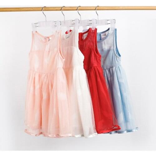 2021 Summer New Girls Feather Embroidered Lightweight Breathable Dress Baby Sleeveless Mesh Printed Pure Color Princess Dress