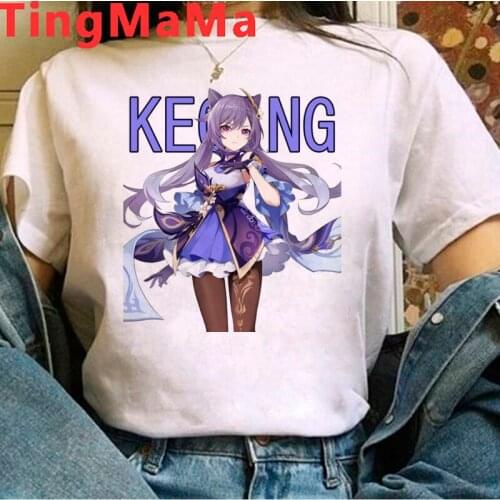 Genshin Impact Keqing summer top men graphic tees harajuku aesthetic kawaii clothes white t shirt harajuku kawaii