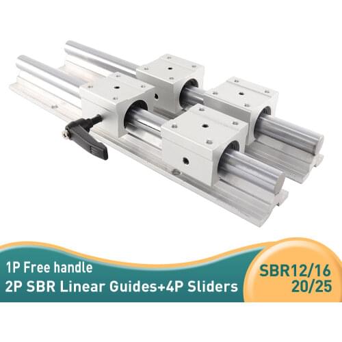 2pcs SBR12/16/20/ 25 -L1100-2000mm linear bearing rails shaft support + 4pcs SBR16UU Linear slide for Built CNC Router Machine