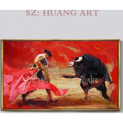 Best Gift Modern Hand Painted Abstract Spanish Bullfighting Oil Painting On Canvas Wall Art For Living Room Bedroom Decor