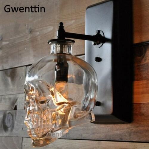 Retro Skull Bones Wall Lamp Nordic Led Sconces Vintage Glass Bottle Wall Light Fixtures Bedroom Bar Loft Industrial Home Decor