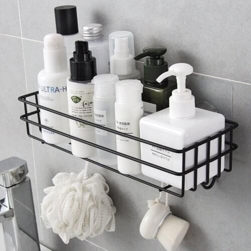 Wall Mounted Bathroom Shelves Floating Shelf Shower Hanging Basket Shampoo Holder WC Accessories Kitchen Seasoning Storage Rack