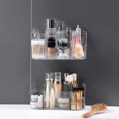 Wall-Mounted Makeup Organizer Box Bathroom Cream Organizer Dressing Table Transparent Lipstick Holder