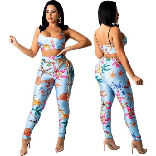 2021 New Sexy European And American Cross-Border Womens Fashion Printed Pants Casual Two-Piece Party Holiday Outfits